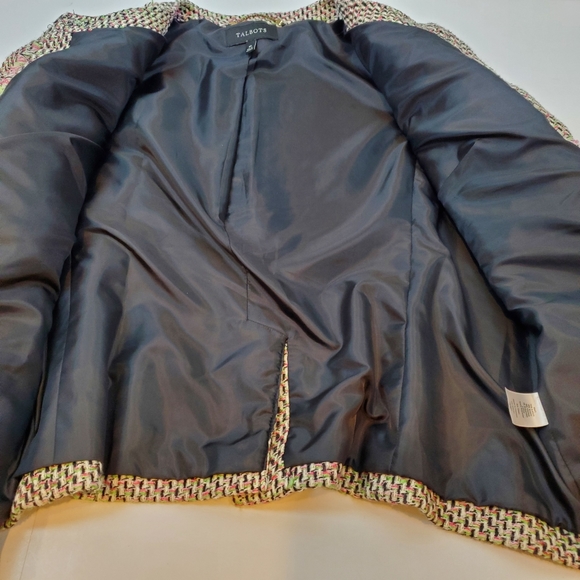 Talbots Pink Green Candy Fringe Tweed Blazer Jacket Size 10 Womens Button Up - Picture 10 of 12